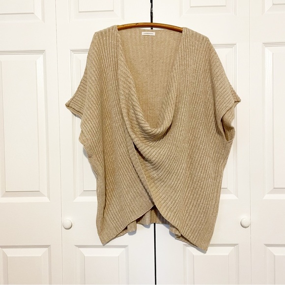 Anthropologie Wool Blend Oversized Ribbed Knit Sweater Twist Front Poncho OS - Picture 2 of 7